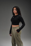 Flex Layer Top Cropped Long Sleeves - Black