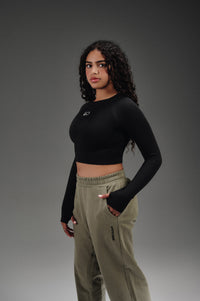 Flex Layer Top Cropped Long Sleeves - Black