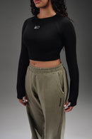 Flex Layer Top Cropped Long Sleeves - Black