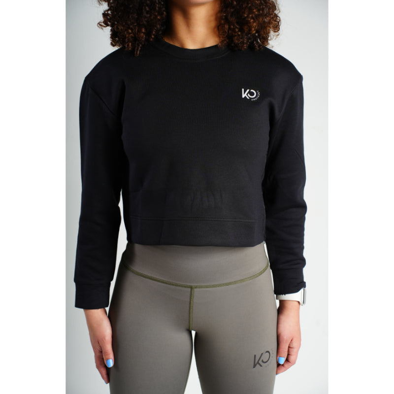 Comfy Cropped Long Sleeves with Sides Zipper - Black