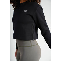 Comfy Cropped Long Sleeves with Sides Zipper - Black