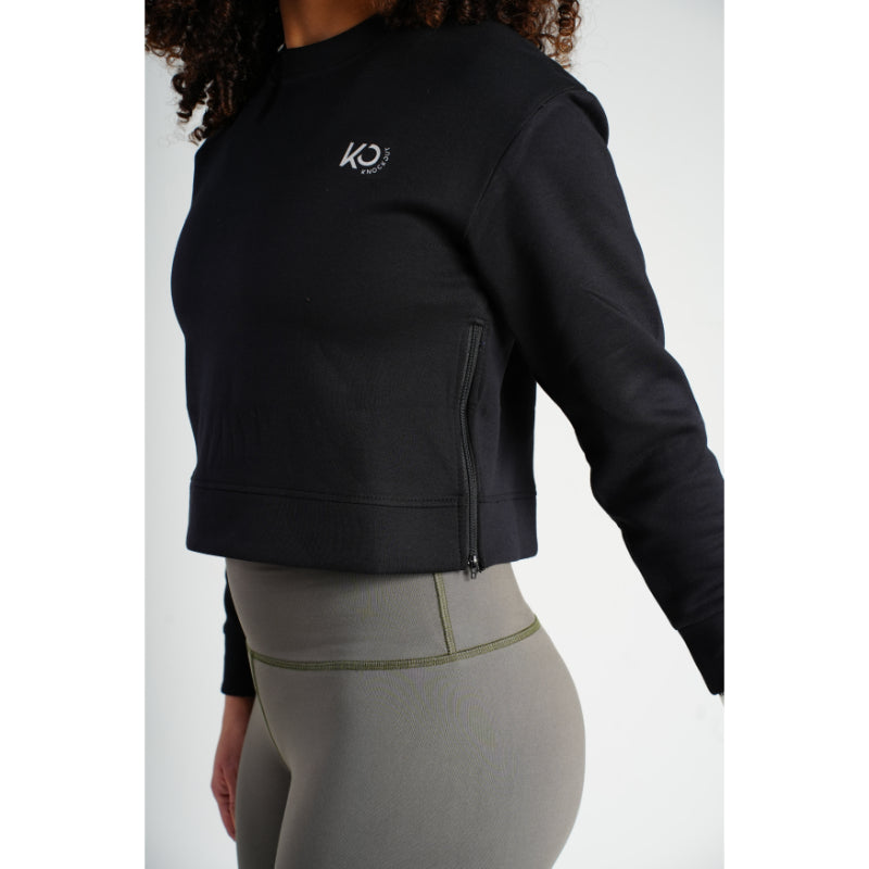 Comfy Cropped Long Sleeves with Sides Zipper - Black