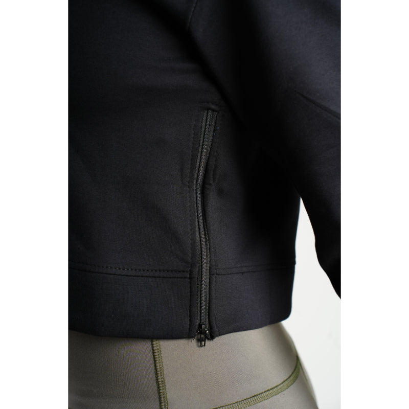 Comfy Cropped Long Sleeves with Sides Zipper - Black