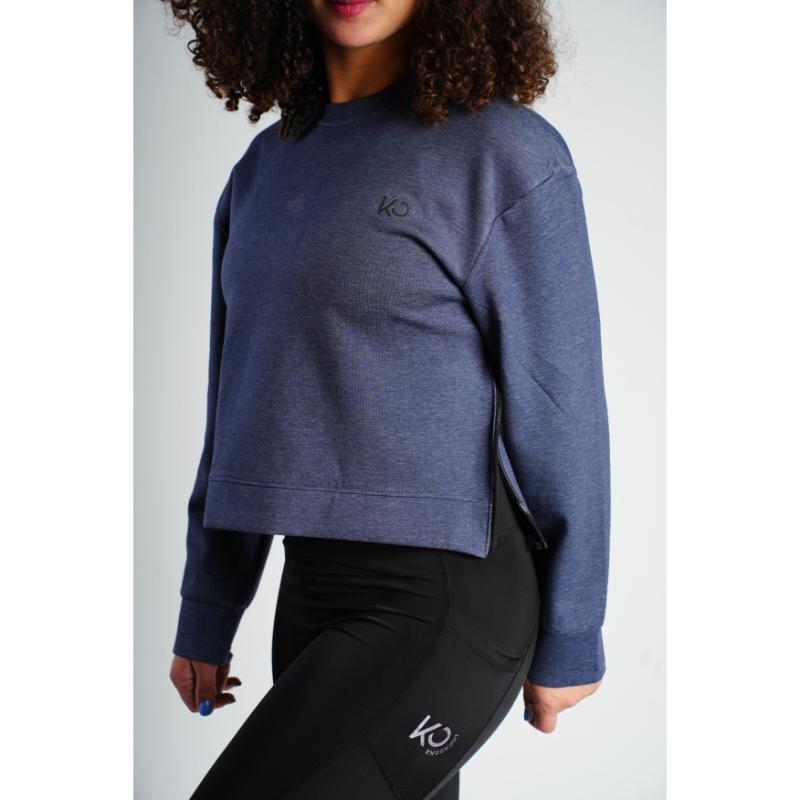 Comfy Cropped Long Sleeves with Sides Zipper - Blue