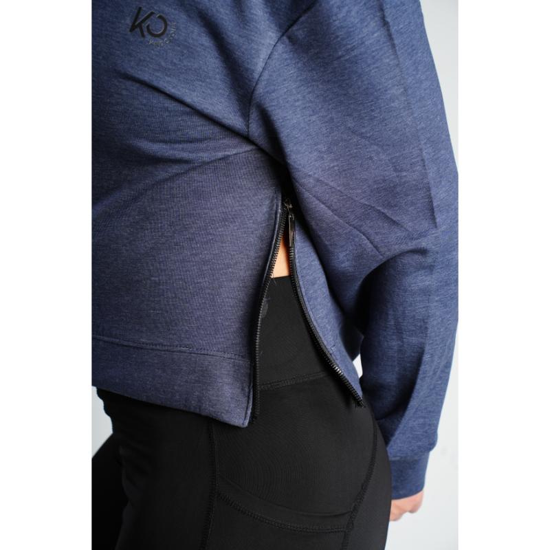 Comfy Cropped Long Sleeves with Sides Zipper - Blue